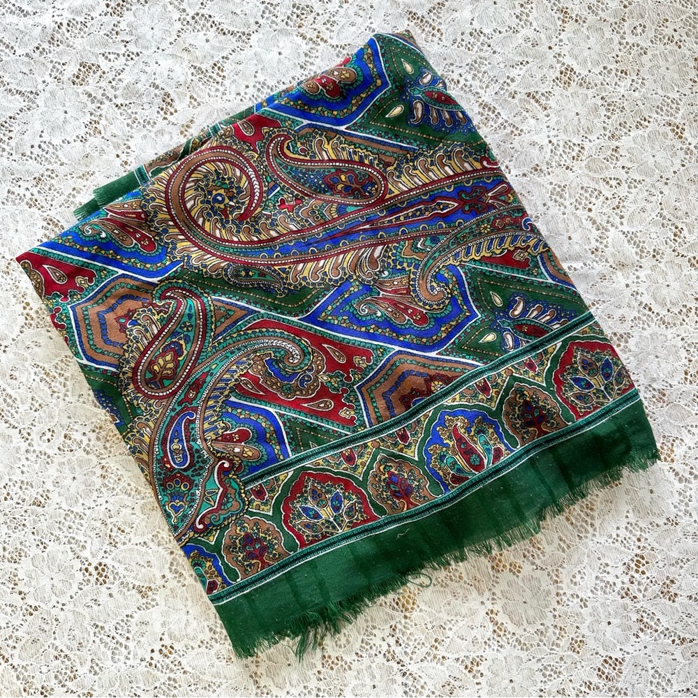 Vintage Gina Ruccini Green Floral Square Scarf